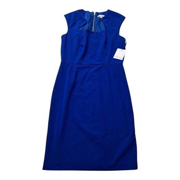 NWT Calvin Klein Dress Women's 10 Royal‎ Blue Sheath Knee Length Work Career - Picture 1 of 13